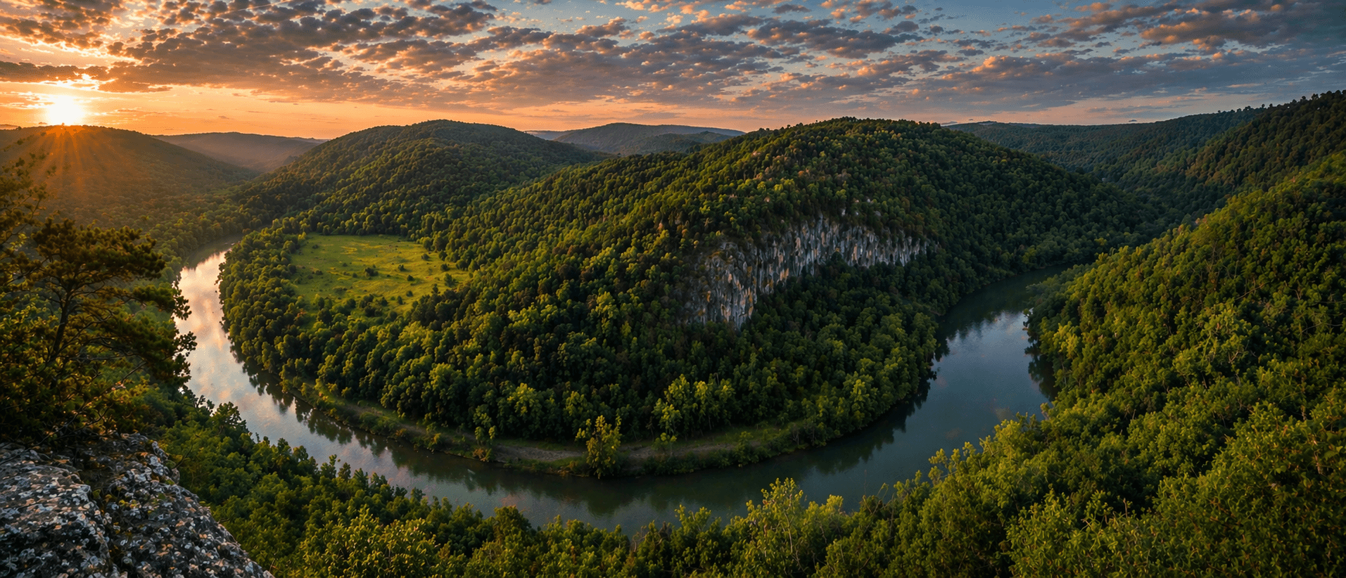 Ozark Mountains landscape near Springfield, Missouri at dusk