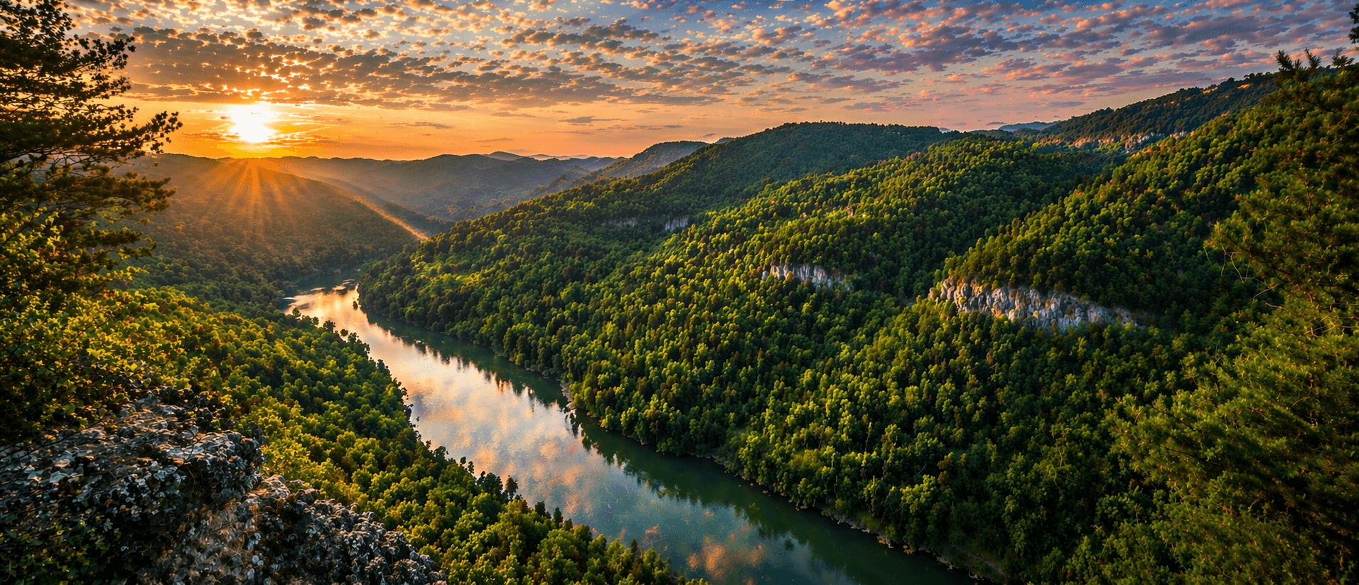 Ozark Mountains landscape near Springfield, Missouri at dusk